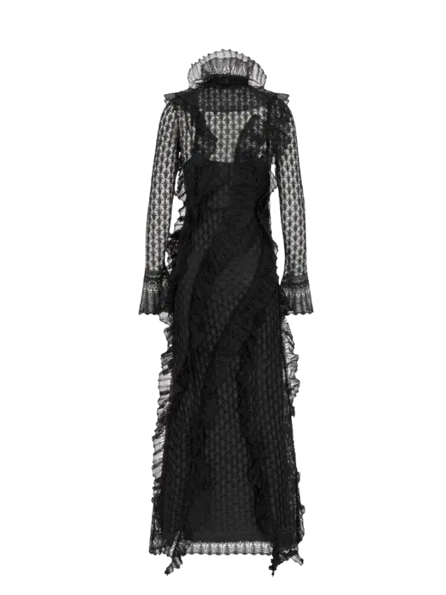 Dior Long Ruffled Dress with Removable Ruched Collar