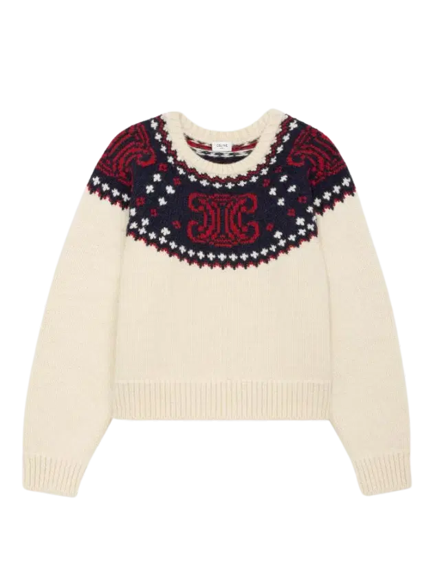 Celine Triomphe Crew Neck Sweater is Fair Isle Wool