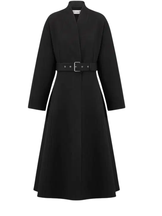 Dior Belted Coat IN Black Double-Sided Virgin Wool and Cashmere