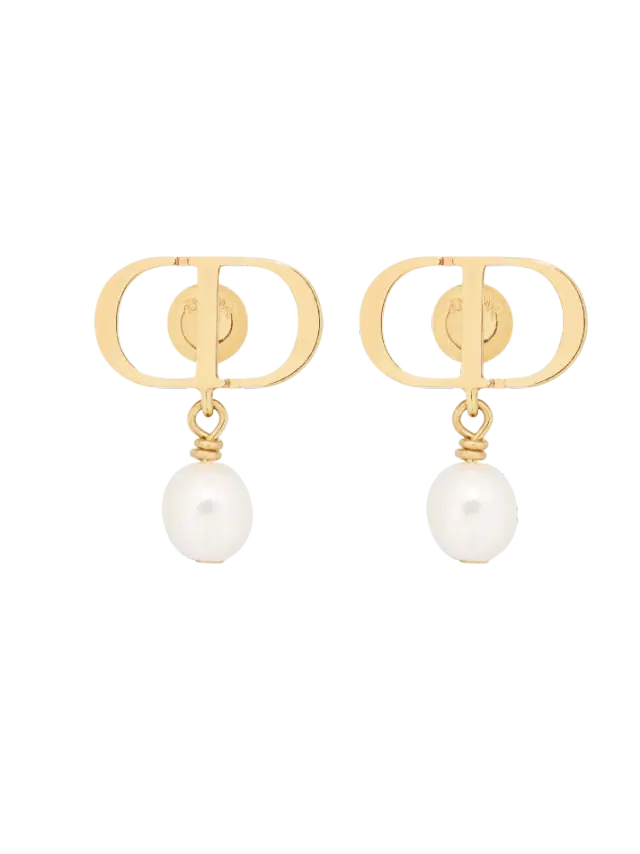 Dior Gold-Finish Metal and White Resin Pearls Petit CD Earrings