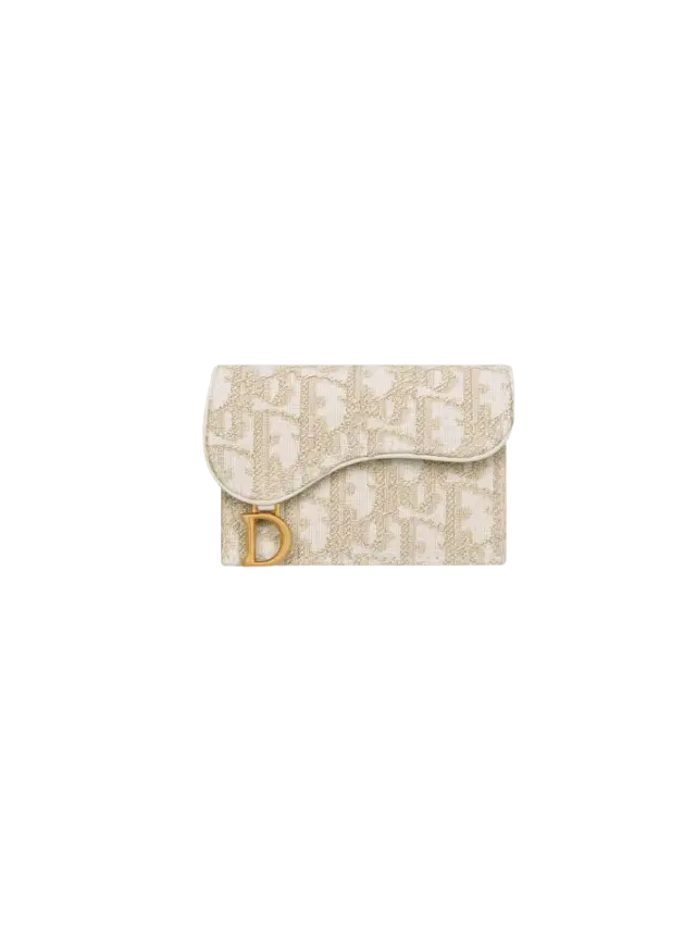 Dior Gold-Tone Dior Oblique Jacquard Saddle Bloom Card Holder