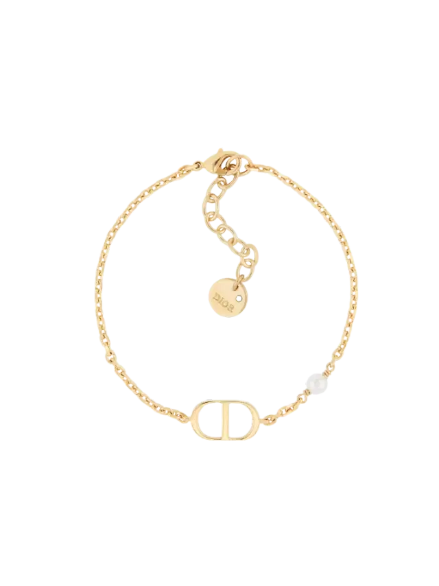Dior Gold-Finish Metal and White Resin Pearl Petit CD Bracelet