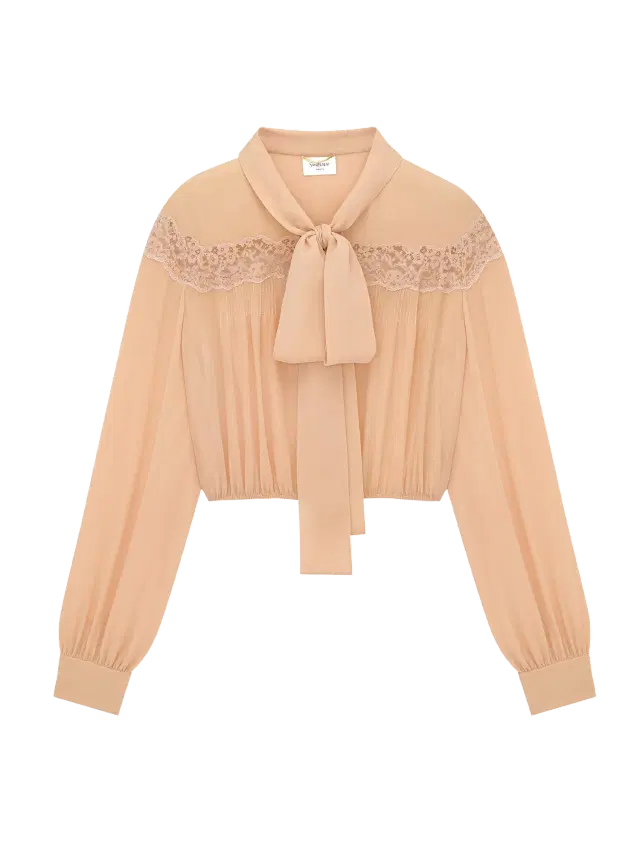 Silk Georgette and Lace Lavallière Blouse
