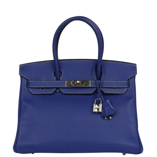 Pre-owned Hermes Birkin 30 Bleu Electric Candy Verso Epsom Palladium Hardware