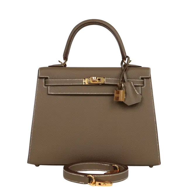 hermes Hermes Kelly Sellier 25 Etoupe Epsom Gold Hardware