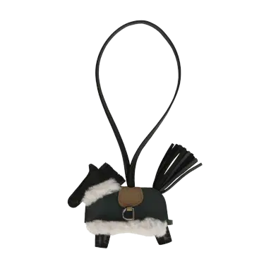 HERMÈS Hermes Rodeo Robeo Plush Charm PM Black, Beige Marfa, Vert Mangrove Milo Lambskin and Ecru Merino Wool Palladium Hardware | Thumbnail 1 HERMÈS Hermes Rodeo Robeo Plush Charm PM Black, Beige Marfa, Vert Mangrove Milo Lambskin and Ecru Merino Wool Palladium Hardware | Thumbnail 1
