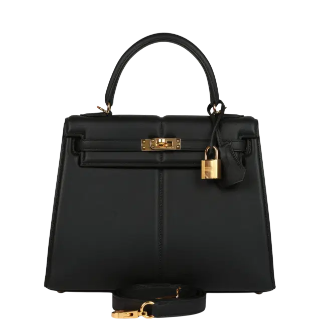 HERMÈS Hermes Padded Kelly Sellier 25 Black Swift Gold Hardware