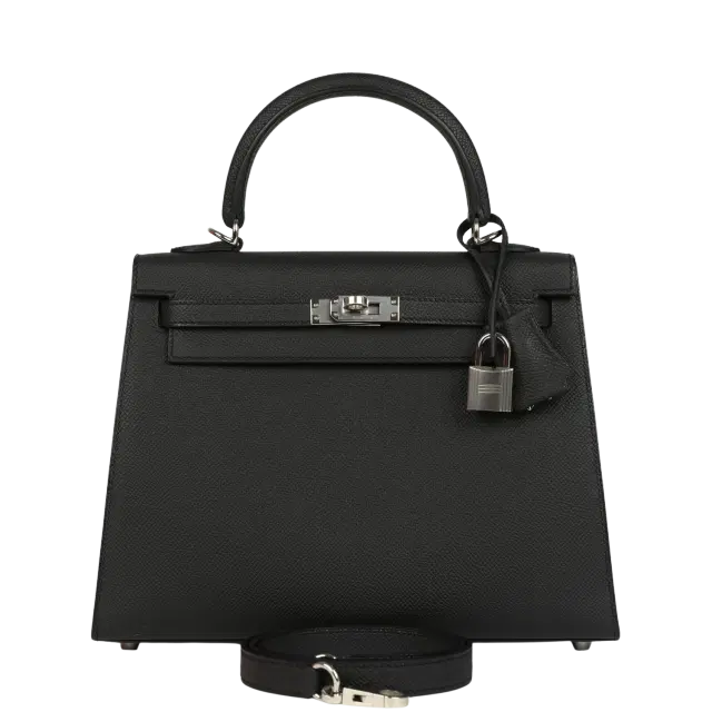 Hermes Kelly Sellier 25 Black Epsom Palladium Hardware