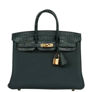 HERMÈS Hermes Birkin 25 Vert Cypress Togo and Matte Alligator Touch Gold Hardware | Thumbnail 1 HERMÈS Hermes Birkin 25 Vert Cypress Togo and Matte Alligator Touch Gold Hardware | Thumbnail 1