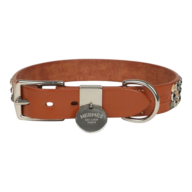 HERMÈS Custom Multicolored Swarovski Crystal Hermes Etriviere III Dog Collar M/L Dark Irish Vache Bridle Sterling Silver