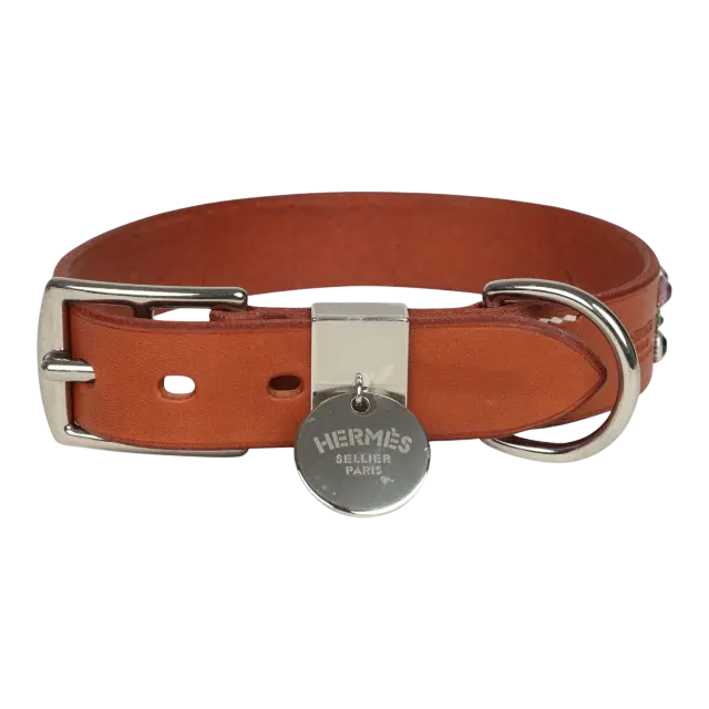 HERMÈS Custom Multicolored Swarovski Crystal Hermes Etriviere III Dog Collar S Dark Irish Vache Bridle Sterling Silver