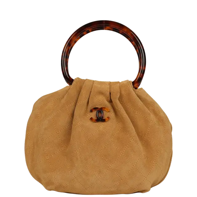 Chanel Chanel Small Pouch Beige Suede Tortoiseshell Hardware
