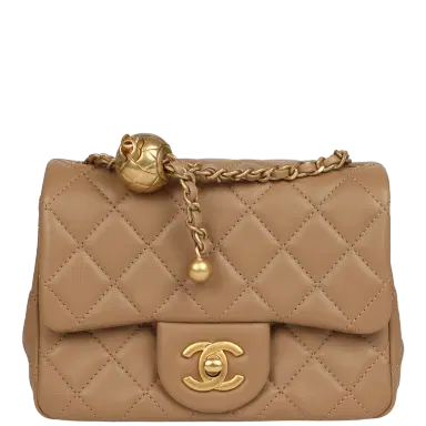 Chanel Chanel Mini Pearl Crush Square Flap Bag Beige Lambskin Brushed Gold Hardware | Thumbnail 1