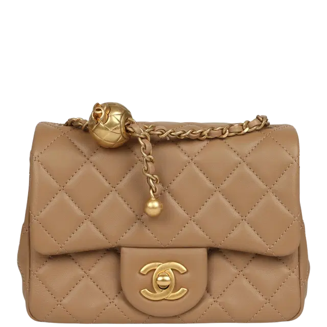 Chanel Chanel Mini Pearl Crush Square Flap Bag Beige Lambskin Brushed Gold Hardware