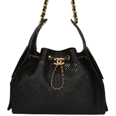 Chanel Chanel Small 25 Hobo Bag Black Perforated Calfskin Antique Gold Hardware | Thumbnail 1