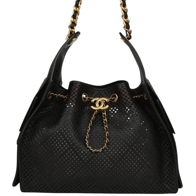 Chanel Chanel Small 25 Hobo Bag Black Perforated Calfskin Antique Gold Hardware