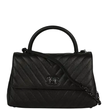 Chanel Chanel Medium Chevron Coco Top Handle So Black Shiny Caviar Black Hardware | Thumbnail 1 Chanel Chanel Medium Chevron Coco Top Handle So Black Shiny Caviar Black Hardware | Thumbnail 1