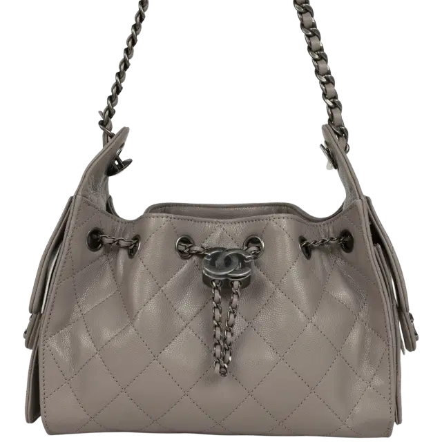 Chanel Chanel Mini 25 Hobo Bag Dark Grey Caviar Aged Ruthenium Hardware
