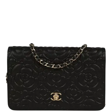 Chanel Chanel Camellia Wallet On Chain WOC Black Shiny Caviar Gold Hardware | Thumbnail 1 Chanel Chanel Camellia Wallet On Chain WOC Black Shiny Caviar Gold Hardware | Thumbnail 1
