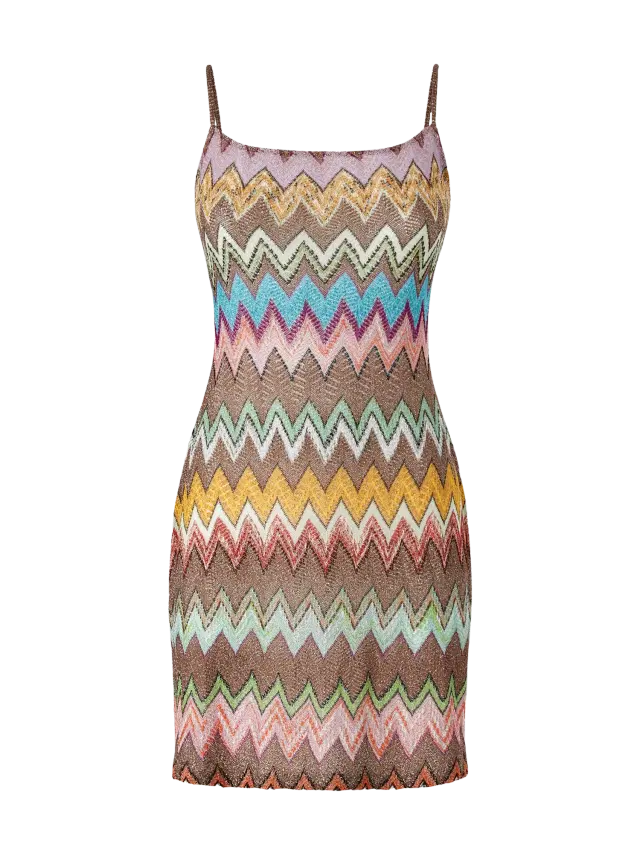 Lamé Macro Zigzag Mini Cover-Up Dress