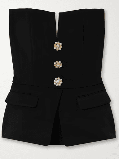 Self-Portrait Strapless embellished crepe peplum bustier top (In Store) | Thumbnail 1