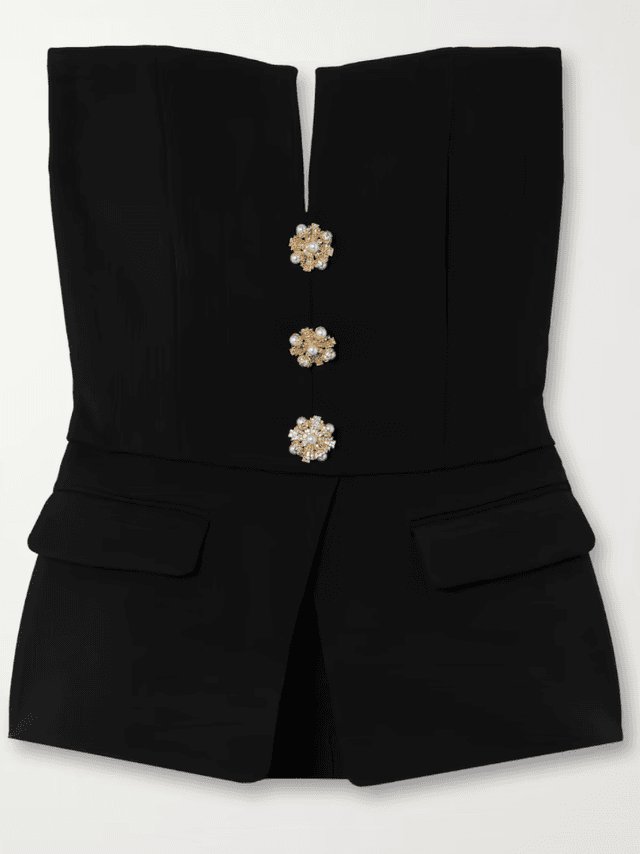 Strapless embellished crepe peplum bustier top (In Store)