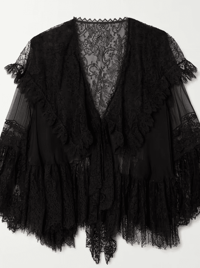 Lace-trimmed embroidered silk-chiffon blouse (In Store)