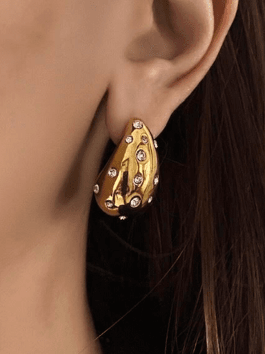 Eléver Yellow Gold & Diamanté Teardrop Earrings (In Store) | Thumbnail 2