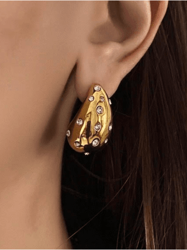 Eléver Yellow Gold & Diamanté Teardrop Earrings (In Store) | Thumbnail 3