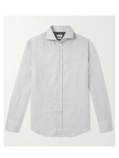 Brunello Cucinelli Herringbone Cotton and Lyocell-Blend Flannel Shirt (In Store) | Thumbnail 1