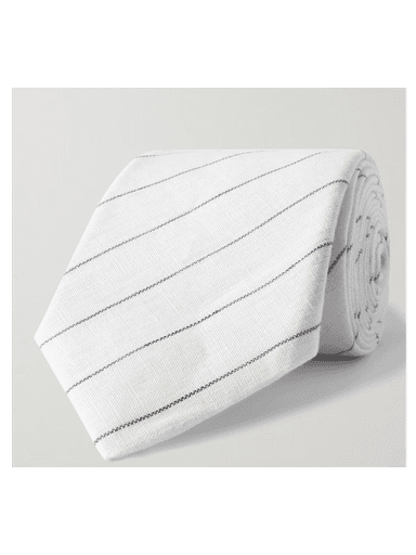 Brunello Cucinelli 7.5cm Striped Linen Tie (In Store) | Thumbnail 1