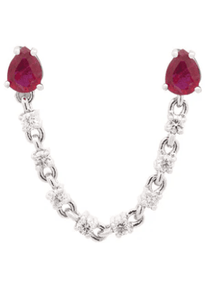 Diamond Ruby 18K Gold Oval Chain Link One Side Earrings (In Store)