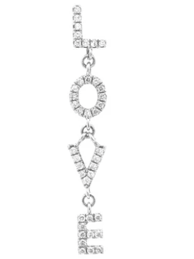 Diamond 18K White Gold Love Single Dangle Drop Earrings (In Store)