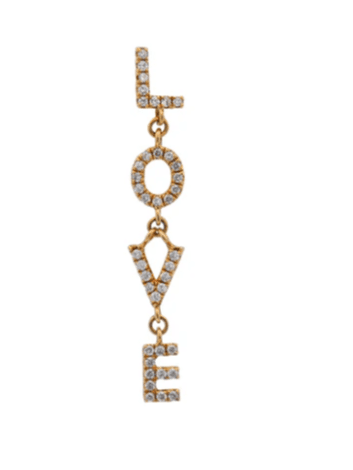 Diamond 18K Gold Love Single Dangle Drop Earrings (In Store)