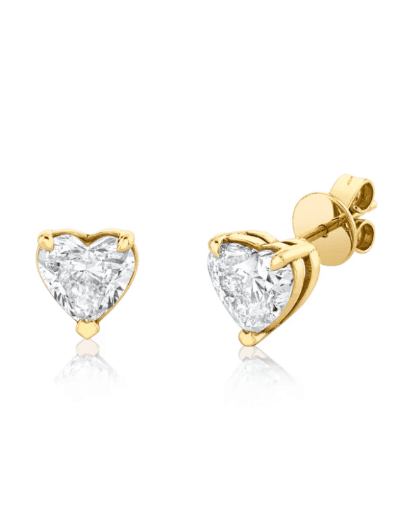 Diamond 18K Gold Heart Dainty Stud Earrings (In Store)