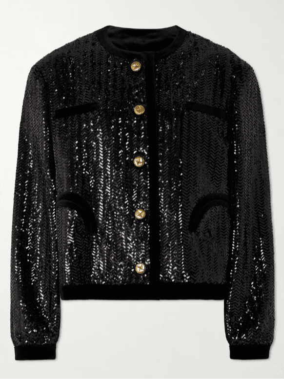All About You Gliss velvet-trimmed sequined woven jacket (In Store)