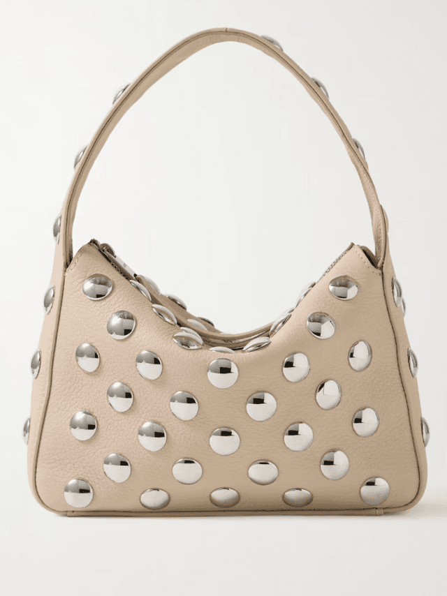 Elena small studded textured-leather shoulder bag (In Store)