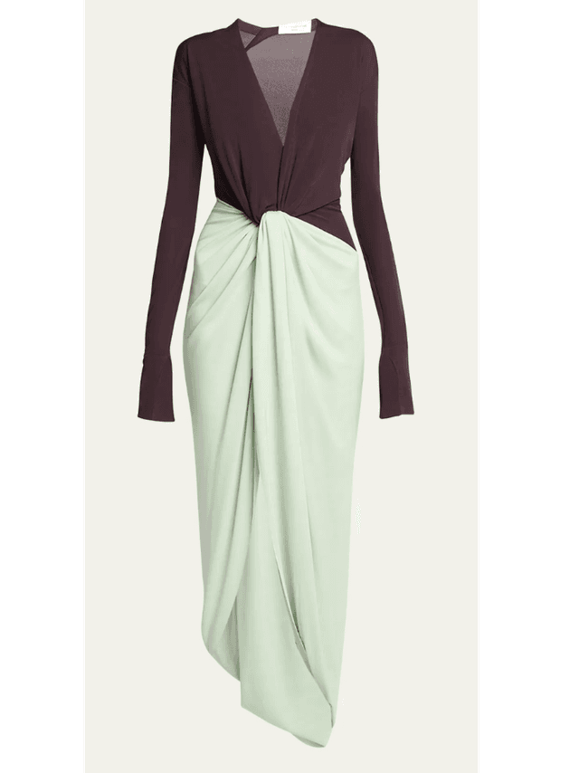 Knotted gathered two-tone jersey gown (In Store)