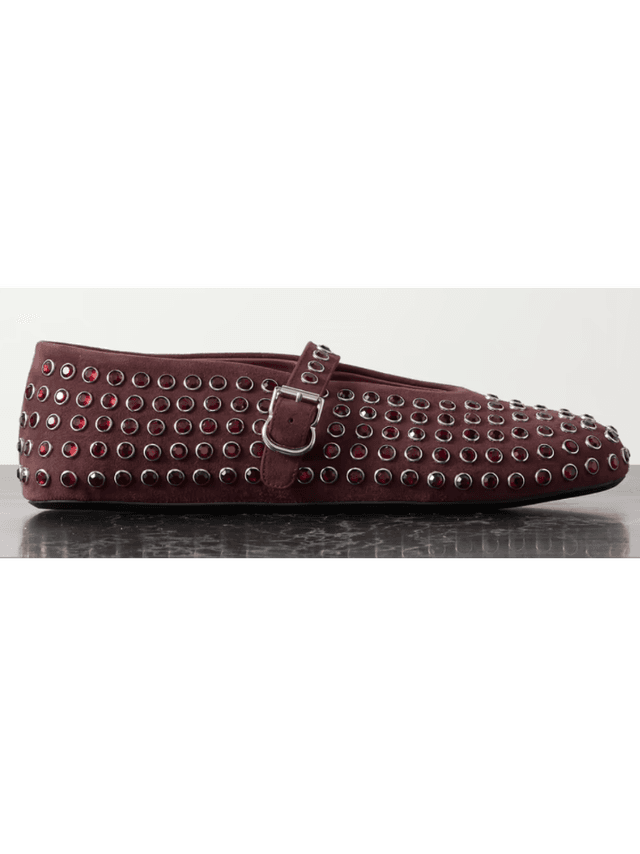 Crystal-embellished suede ballet flats (In store)
