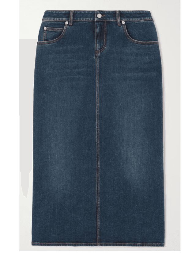 Paneled denim midi skirt (In Store)