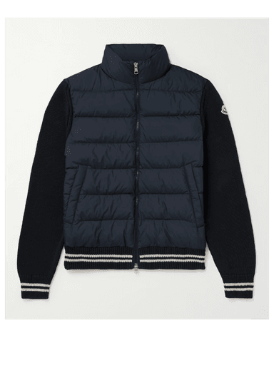 Moncler Logo-Appliquéd Ribbed Cotton and Quilted Shell Down Cardigan (In store) | Thumbnail 1