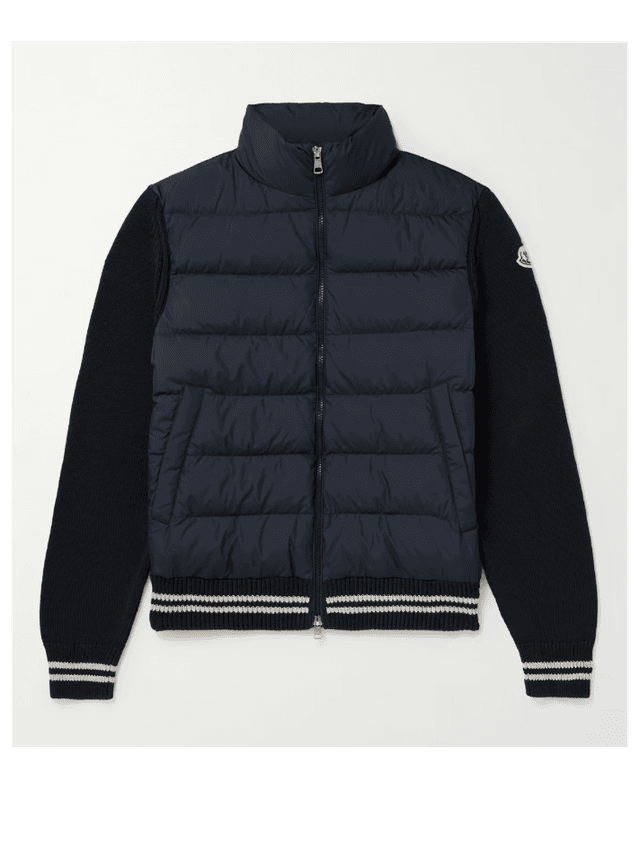 Logo-Appliquéd Ribbed Cotton and Quilted Shell Down Cardigan (In store)