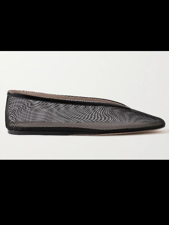 Luna leather-trimmed mesh ballet flats