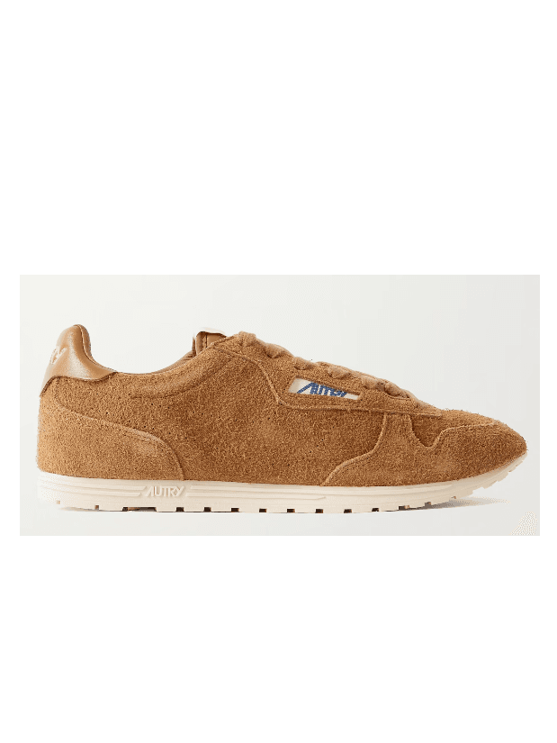 Windspin leather-trimmed perforated brushed suede sneakers