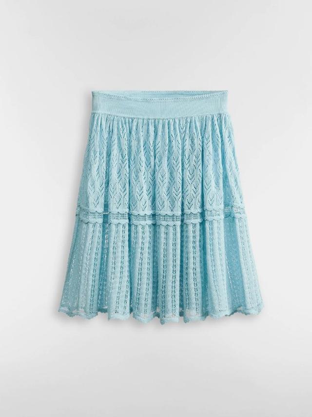 Flared Miniskirt Blue Cotton-Blend Crochet