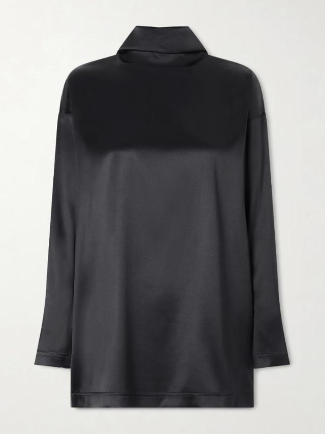 Liquid scarf-detailed silk-blend satin blouse