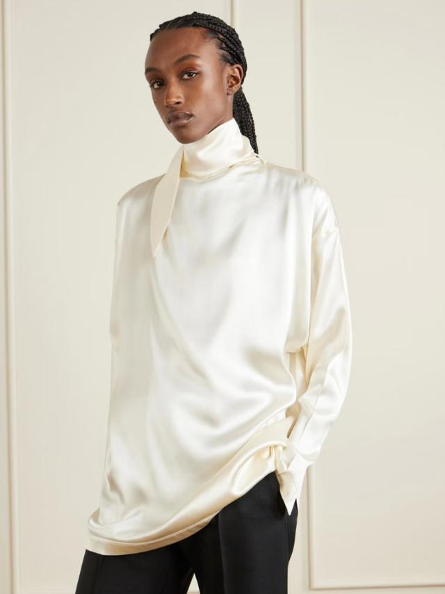 Phoebe Philo Liquid scarf-detailed silk-blend satin blouse
