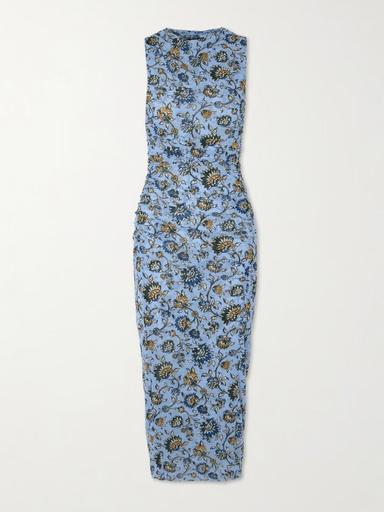 Veronica Beard Sylviani ruched floral-print stretch-tulle midi dress | Thumbnail 1