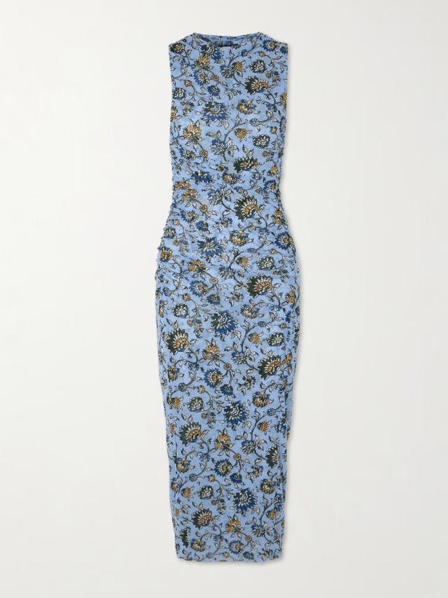 Sylviani ruched floral-print stretch-tulle midi dress