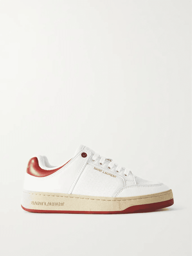 SL61 Logo-Print Perforated Leather Sneakers (In Store)